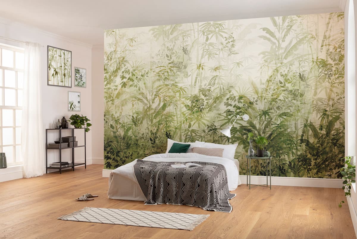Bild KOMAR "Bamboo Drawing", grün (farbe bild(er): grün, weiß), B:40cm H:50cm, Holz, Papier, Bilder, Bild, Wandbild zur Dekoration - ohne Rahmen