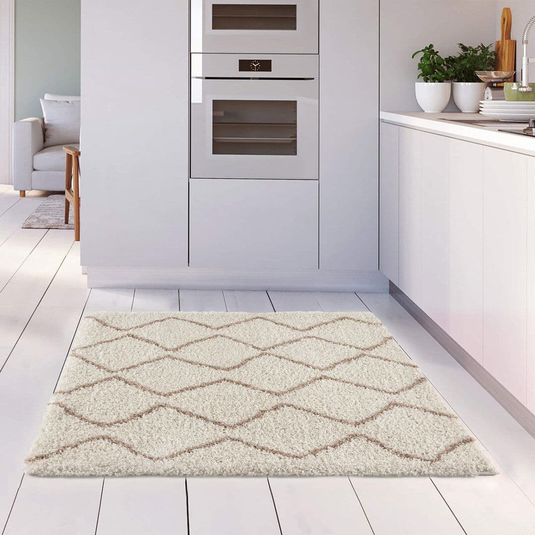 THE RUGS Moroccan Shaggy Collection Rugs Boho Design in Ivory/Beige Ivory;Beige Rectangle 160 x 230 cm