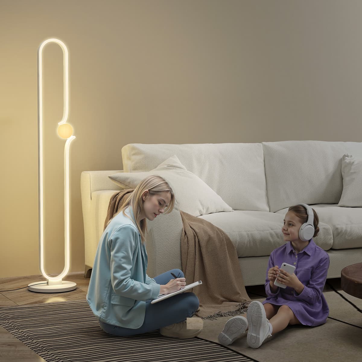 Homcom Lampada da Terra a LED a forma di Nota Musicale con Luminosità Regolabile e Pedale, 28x28x145 cm, Bianco   Aosom Italy