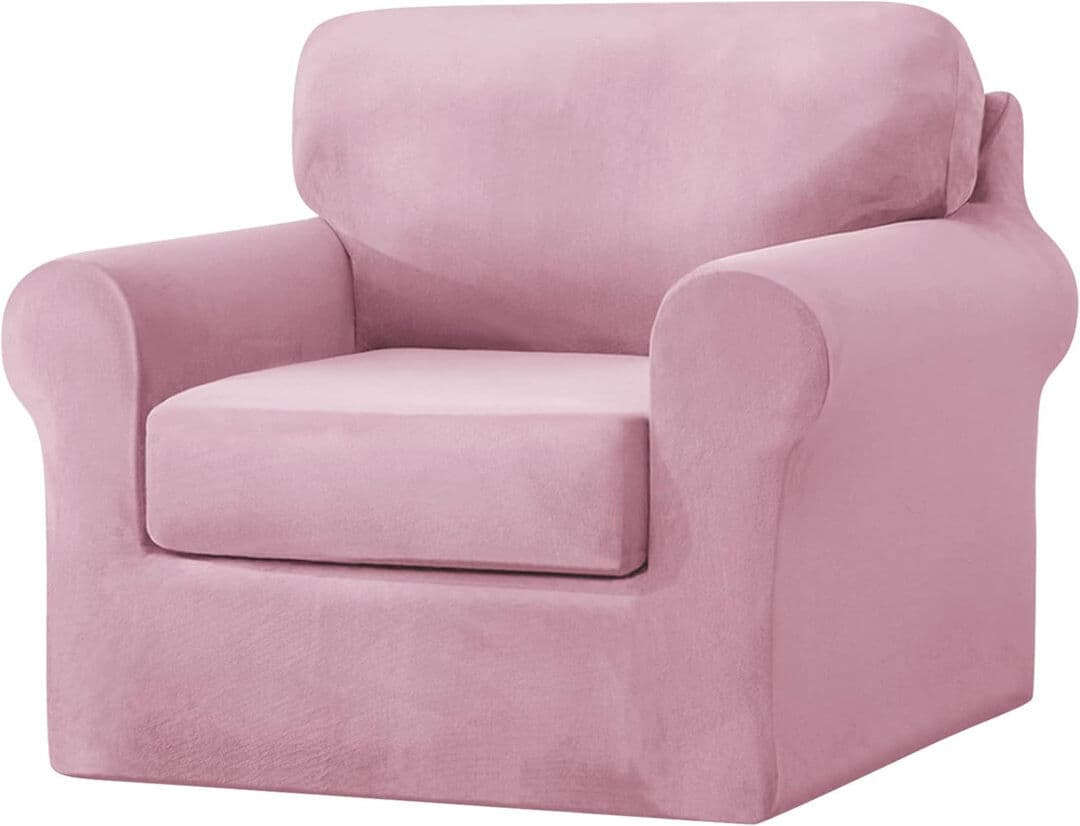 Ophelia & Co. Sofa Cover With Separate Seat Cushions And Backrests Stretch Velvet Sofa Slipcover Couch Covers Furniture Protector Split Combined (1 Seat Set 3 PCS) Pink 26-35"