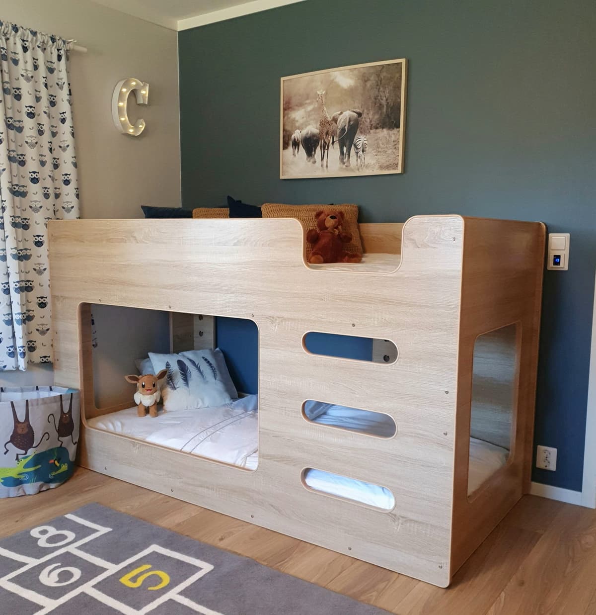 Kidshouse Drømmerom - Cube Køyeseng - 90x200 - Natur , Plassbesparende Design , Solid Konstruksjon , Barnevennlig Design