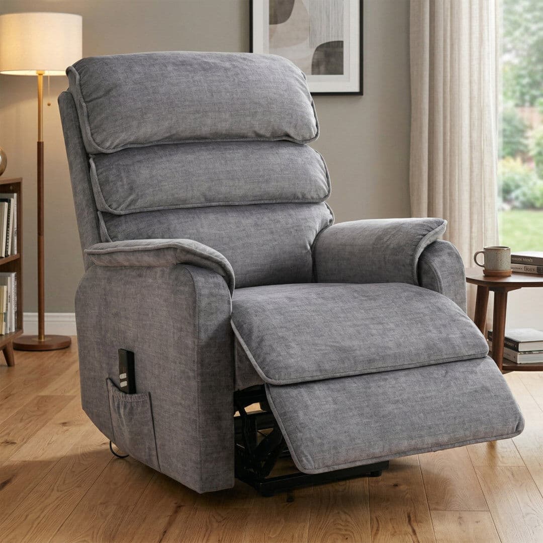 Rosalind Wheeler Blanche 80 cm Wide Chenille Lift Assist Recliner Grey 108cm H X 80cm W X 90cm D