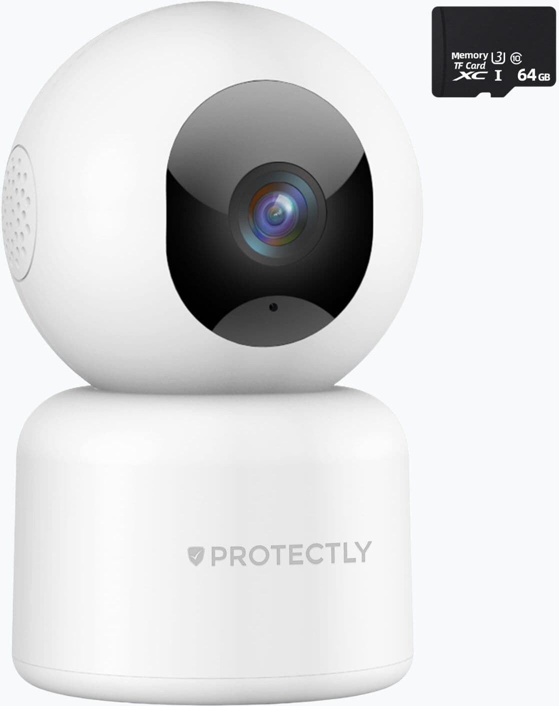 Protectly® Beveiligingscamera binnen - 2K Ultra HD - 64GB SD - Huisdiercamera met app - Beveiligingscamera's - Wifi Camera APP - Volgt beweging en geluidsdetectie - Bewakingscamera - 2.4/5 GHz - Wit