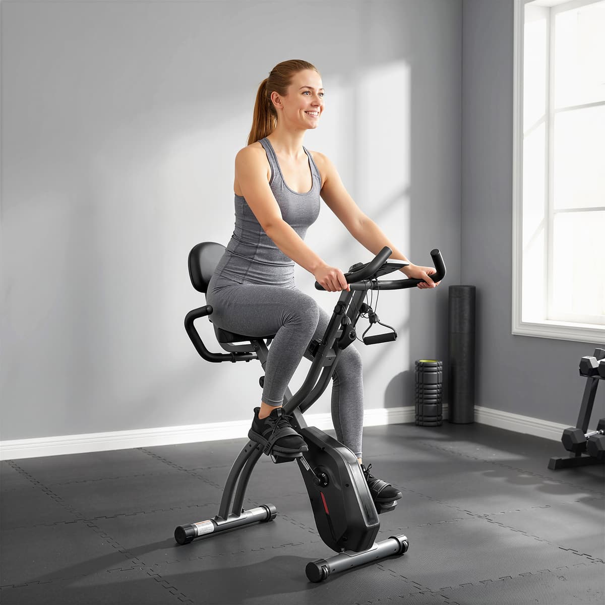 Sportnow Cyclette Pieghevole con Resistenza Magnetica 8 Livelli, Bande di Resistenza e App Bluetooth, Nero   Aosom Italy