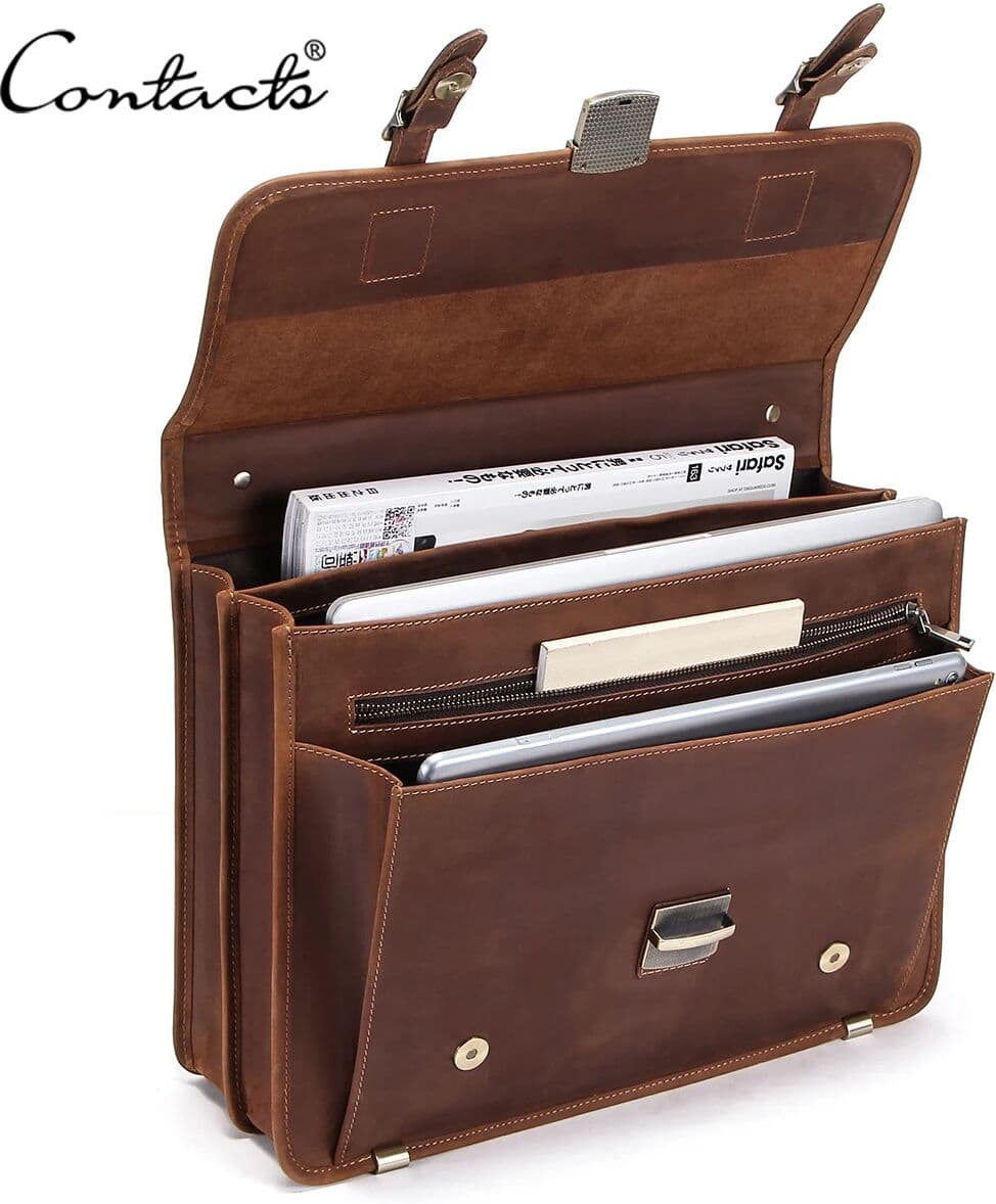 Contact’S CONTACT'S Genuine Leather Business Bags for Men  Briefcase Office Bag Male Tote Laptop Bags Portfolio Bag Document