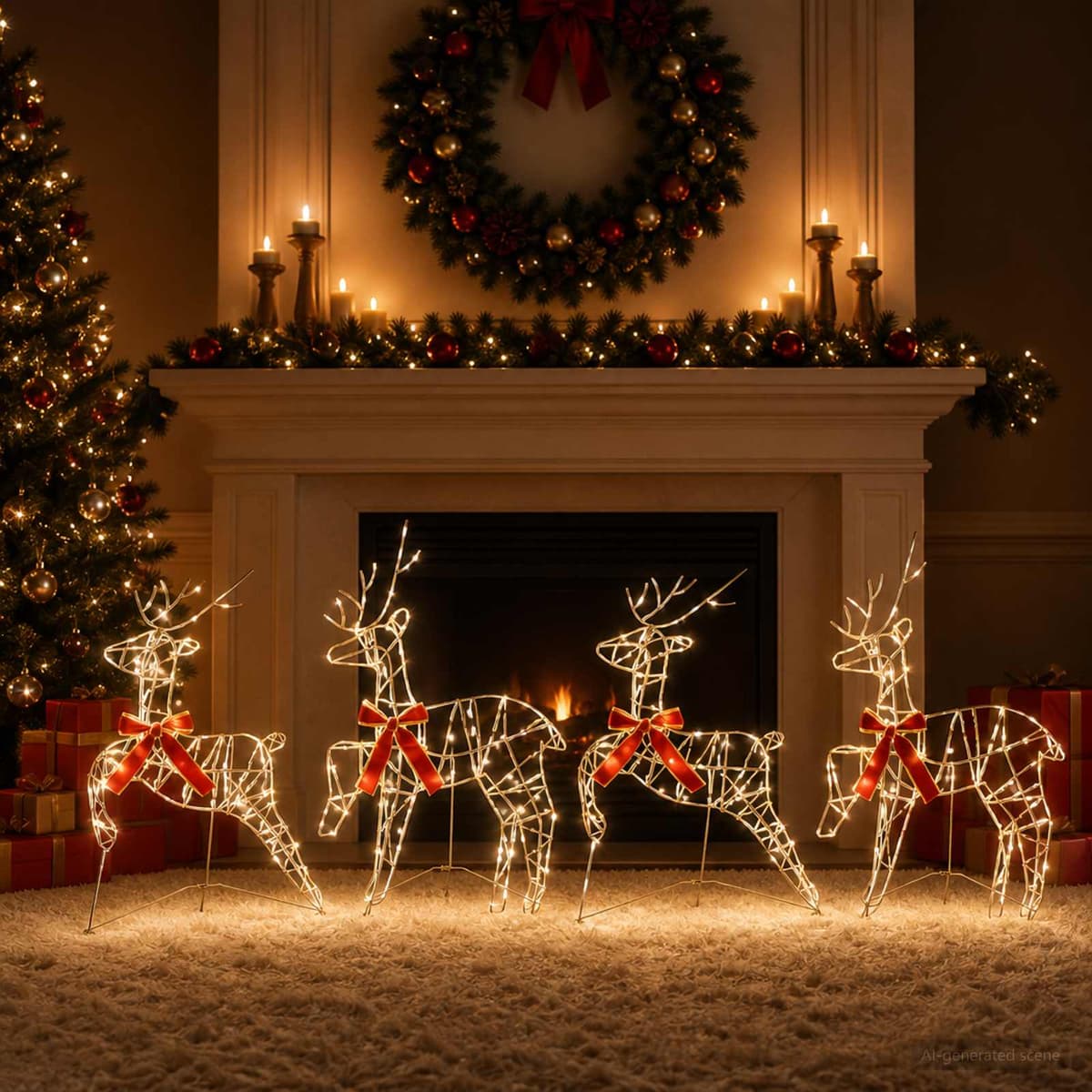 vidaXL Renne de Noël 4 pc 180 LED Blanc chaud 43 x 19 x 65 cm