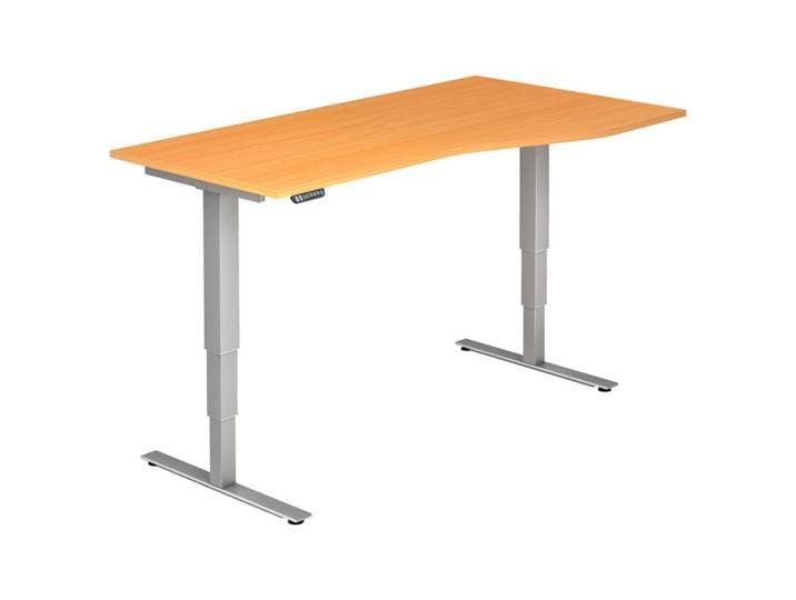 Venda Schreibtisch, Silberfarben, Buchefarben, Freiform, eckig, 80-100x63.5-128.5x180 cm, DIN EN ISO 14001, DIN EN ISO 9001, FSC Mix, höhenverstellbar, Büromöbel, Schreibtische, Höhenverstellbare Schreibtische