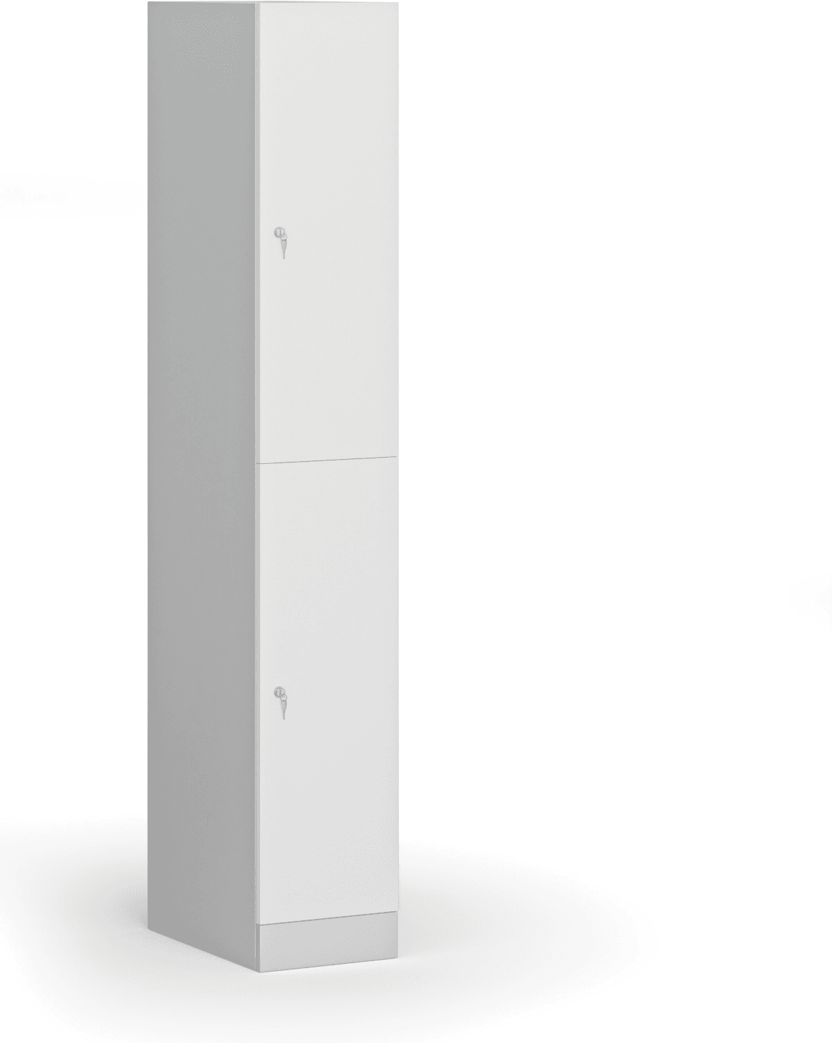 B2B Partner Šatníková skrinka S1 s úložnými boxmi, 2 boxy, 1850 x 300 x 500 mm, demont, cylindrický zámok, laminované dvere, biela