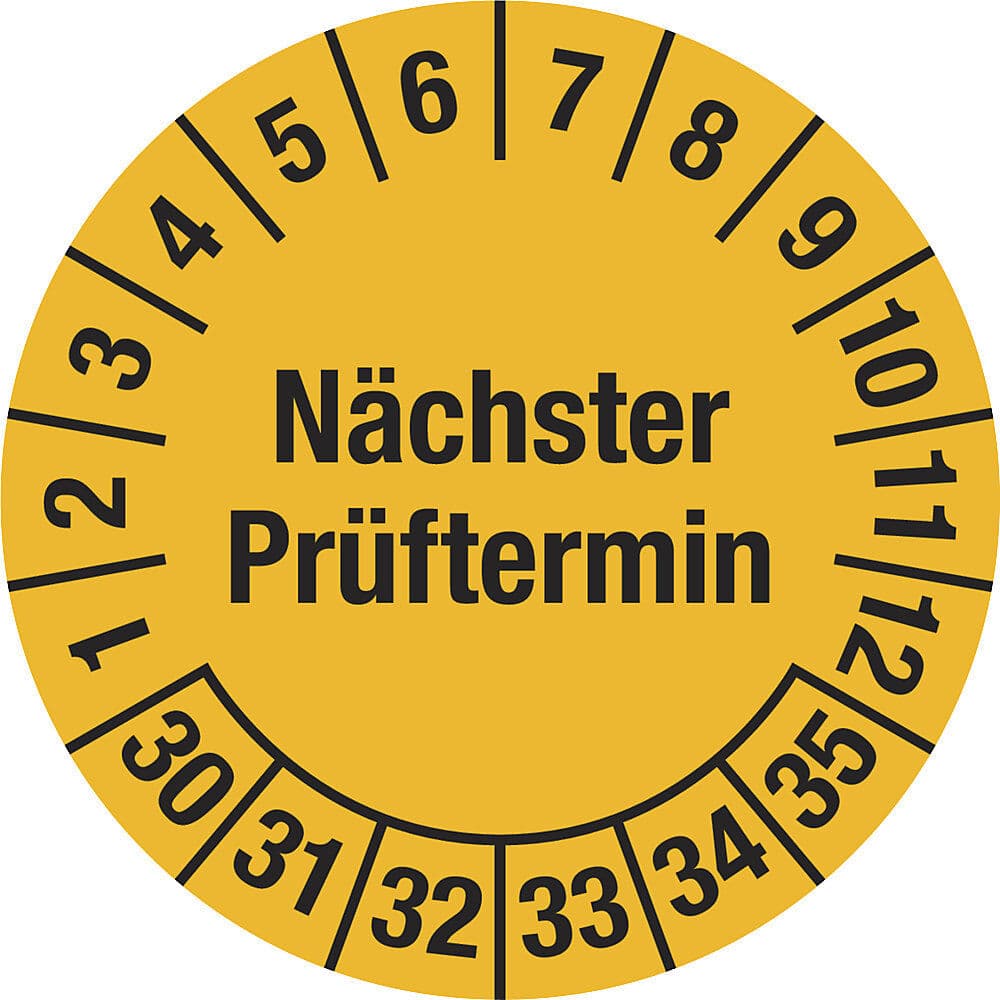 kaiserkraft Mehrjahresplakette, Nächster Prüftermin, Dokumentenfolie, Ø 30 mm, VE 10 Stk, 30 - 35