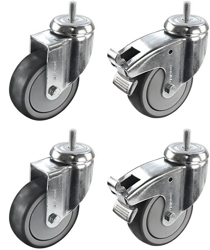 Gummireifen thermoplastisch, Set-Angebot, 4 x Lenkrollen, 2 x mit Doppelstopp, mit Gewindestift, Rad-Ø x Breite 75 x 25 mm Proroll