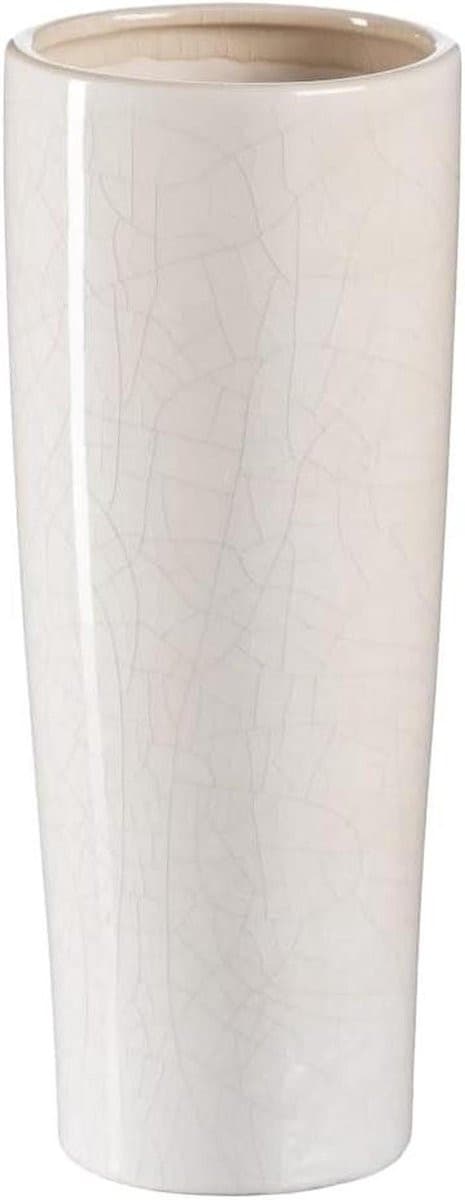 Keramische Cilinder Vaas met Vierkante Afwerking in Beige - Ø 13 x 33 cm