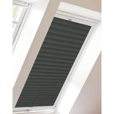Dachfensterplissee SUNLINES "StartUp Style Crush, Führungsschienen, verspannt, blickdicht", grau (anthrazit, weiß), B:73,9cm H:30,5cm, Obermaterial: 100% Polyester, Plissees, mit Führungsschienen