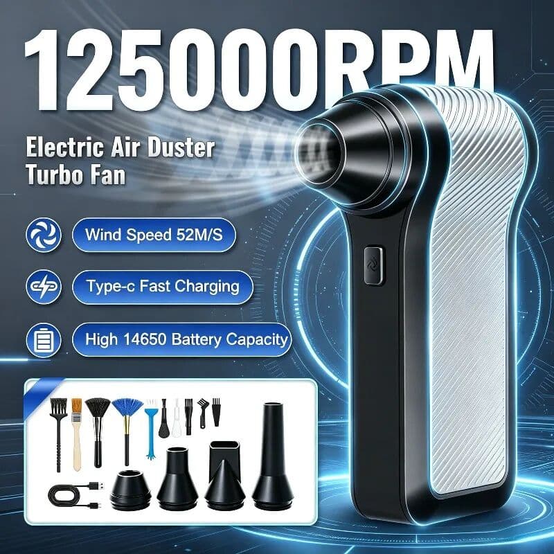NONE 125000RPM Cordless Compressed Air Duster, 3‑Speed Adjustable Turbo Blower  Portable Handheld Air Blower for PC, Camping Cleaning