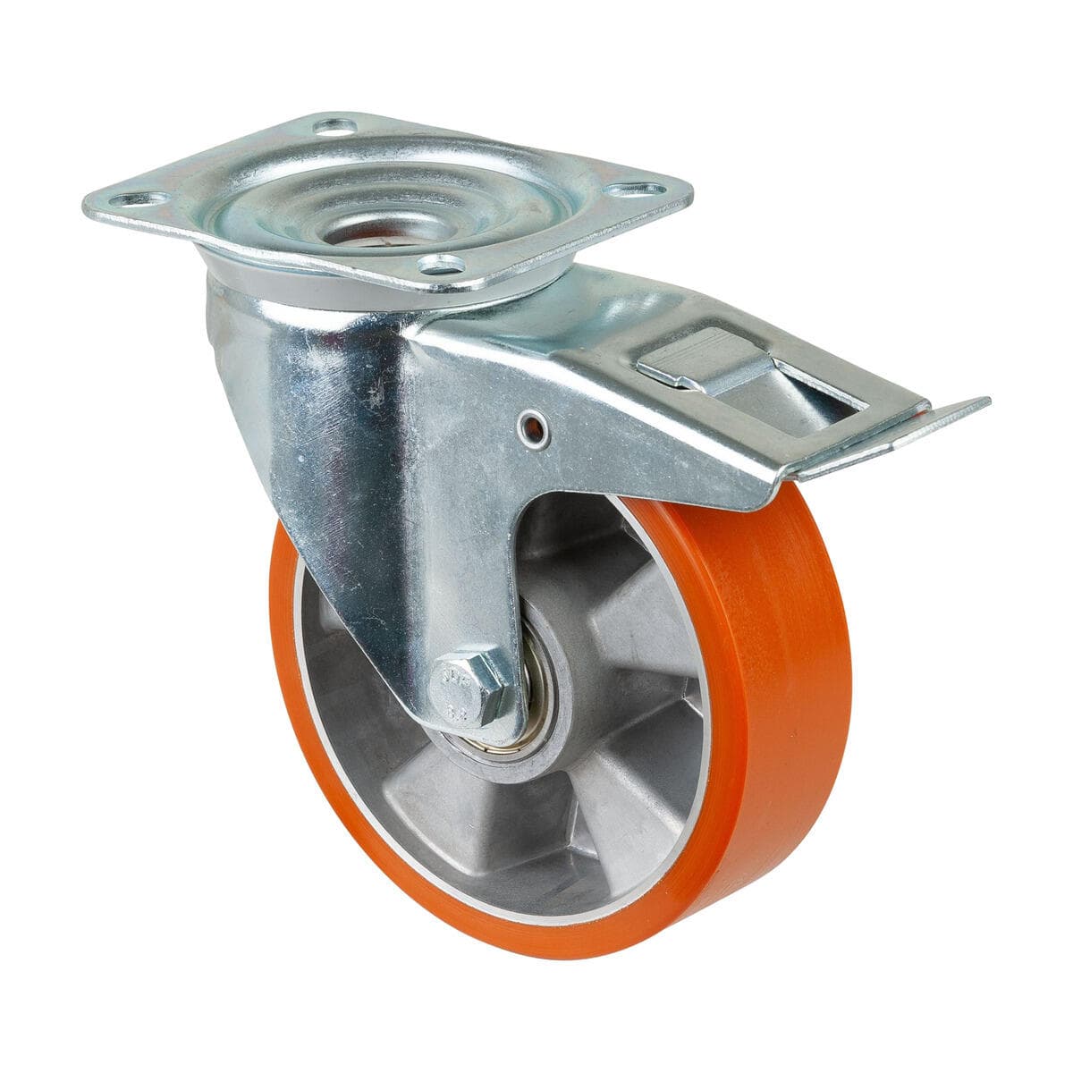 BS Rollen Transportlenkrolle, Polyurethan, 125 mm, 166 mm Höhe, 300 kg Tragkraft, mit Feststeller