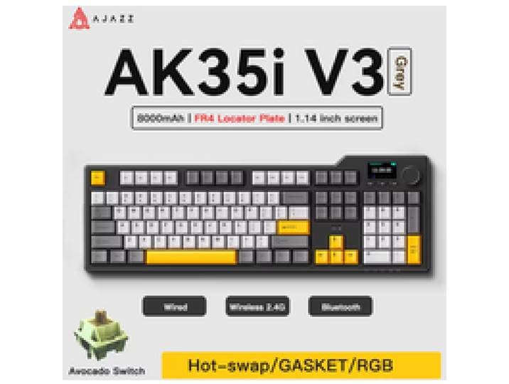 AJAZZ AK35I V3 Full Size Hot Swap mechanisch gamingtoetsenbord met scherm en knop, drie-modus aansluiting FR4 plaat 8000mAh, LED RGB