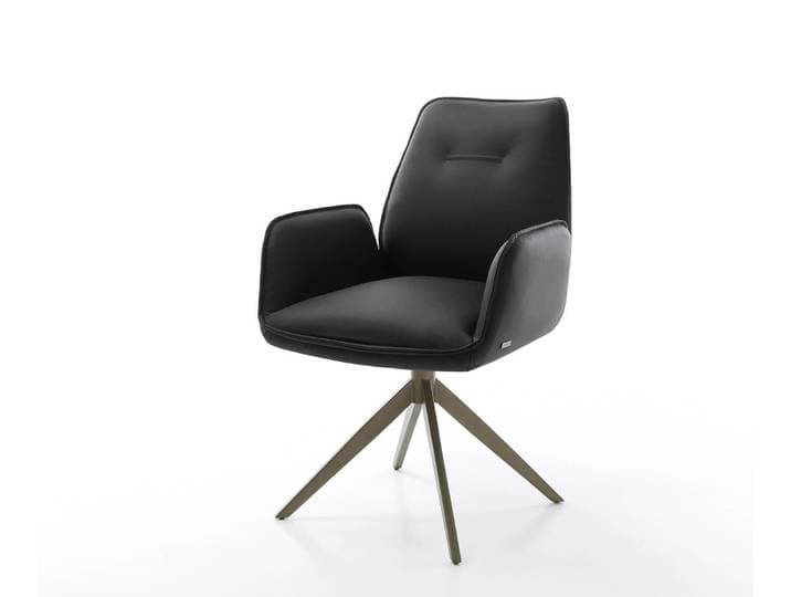 Chaise pivotante Zoa Flex cuir de vache noir pied croisé large aspect titane pivotement sur 360° ressorts ensachés