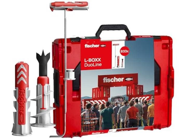 fischer DuoLine L-BOXX 102, pluggen assortiment met 3 verschillende soorten universele pluggen: DuoPower, DuoTec en DuoBlade in hoogwaardige stapelbaar kunststof box, voorgesorteerde set, 833 stuks