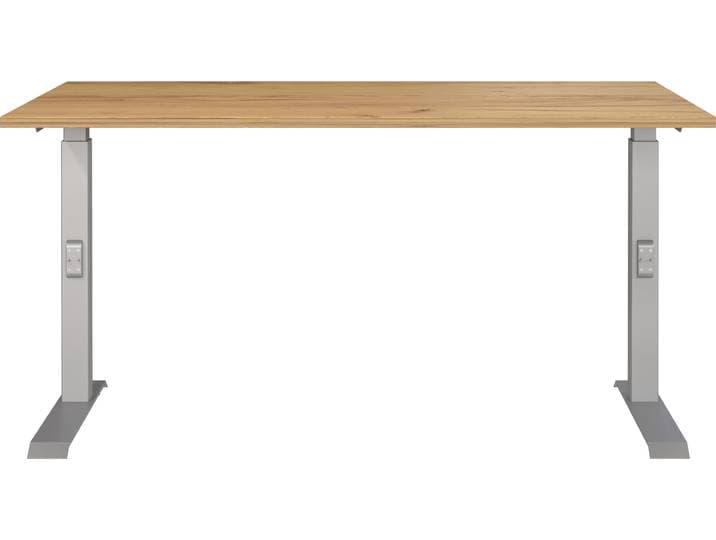 Schreibtisch GERMANIA Downey , silber (navarra, eiche, nachbildung, silber, silber, navarra, eiche, nachbildung), B:140cm H:91cm T:80cm, Tische, Schreibtisch, höhenverstellbar von 68-91 cm, verfügbar in verschiedenen Breiten