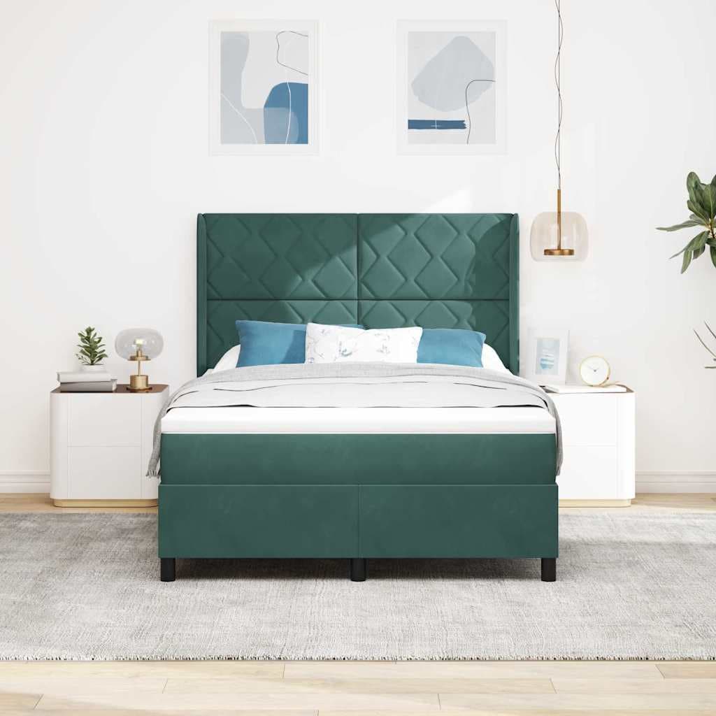 vidaXL Lit à ressorts avec tête de lit Vert foncé 160 x 200 cm Velours
