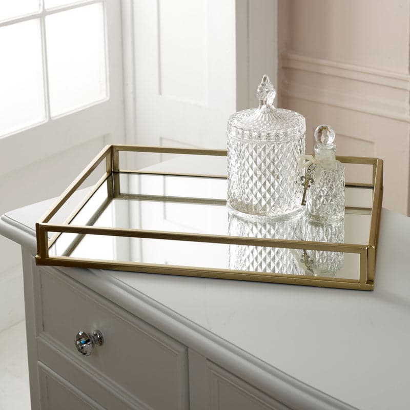 Large Gold Mirrored Cocktail Tray Metal, Glass