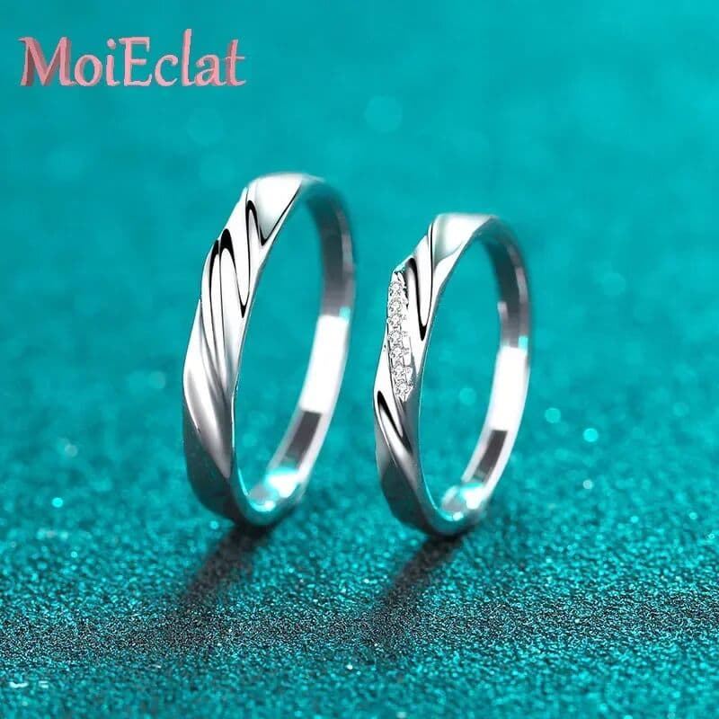 NONE Engraved Platinum Pt950 Couple Rings for Men & Women, Moissanite Diamond Lover Band Halo Wedding Fine Jewelry Valentine Gift