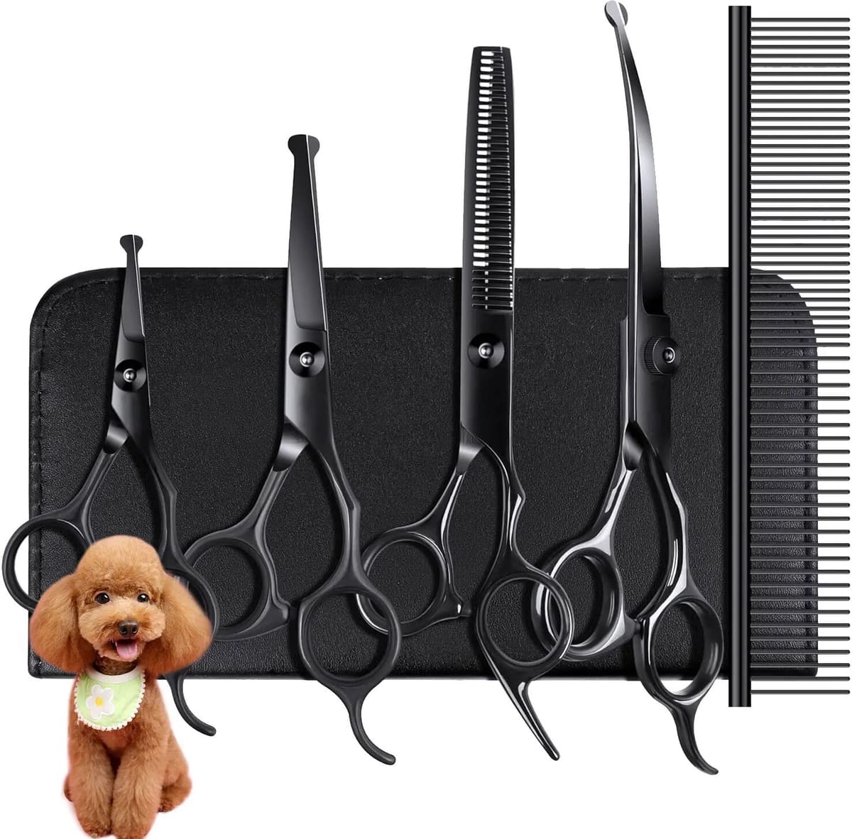 NONE Pet Grooming Scissors Set for Right Hand Users - 4 Piece Scissors Kit Stainless Steel with Safety Round Tips for Dogs and Cats