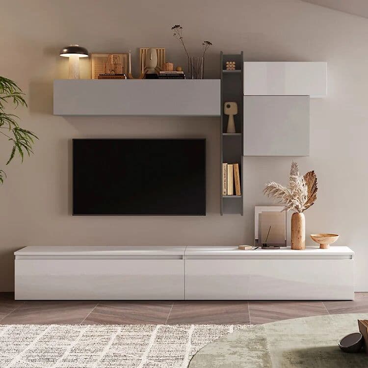garneroarredamenti Parete attrezzata 276x200h cm design moderno grigio bianco lucido Sunset 29