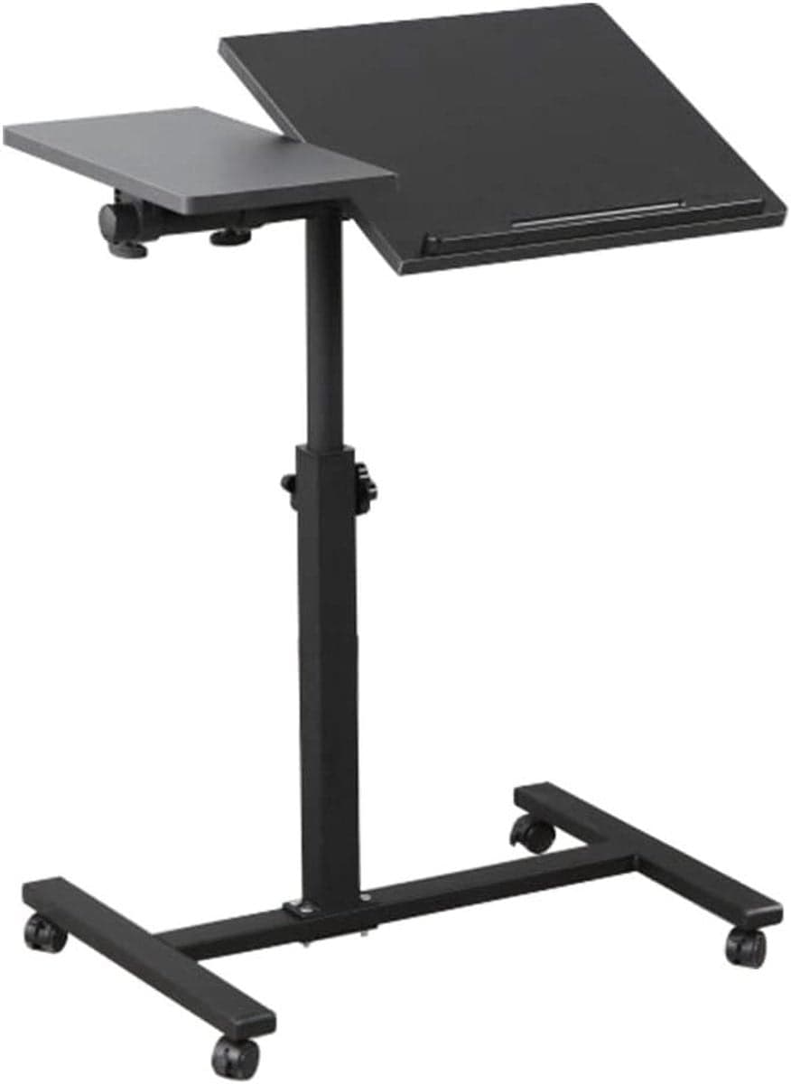 Mobiel Computerbureau Roltafel voor Laptop en Thuiswerken, In Hoogte Verstelbaar met Zwenkwielen, Zwart, Breedte: 60 cm, Lengte: 345 cm