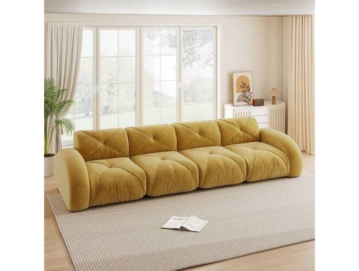 Canapé modulaire sans structure 4 places XL chenille jaune grand confort antidérapant sans montage pour salon moderne.