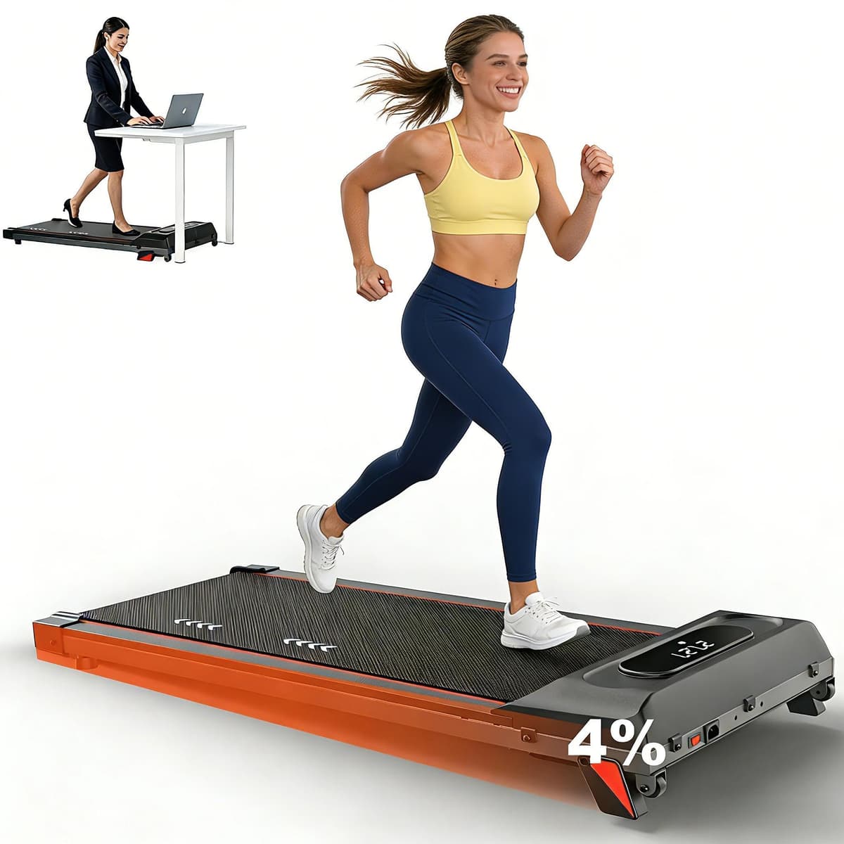 Walking Pad unter dem Schreibtisch - Elektrisches Laufband - 2,25 PS Motor - 1-6 km/h - 4 % Steigung - Bis 100 kg - Leise für Zuhause und Büro