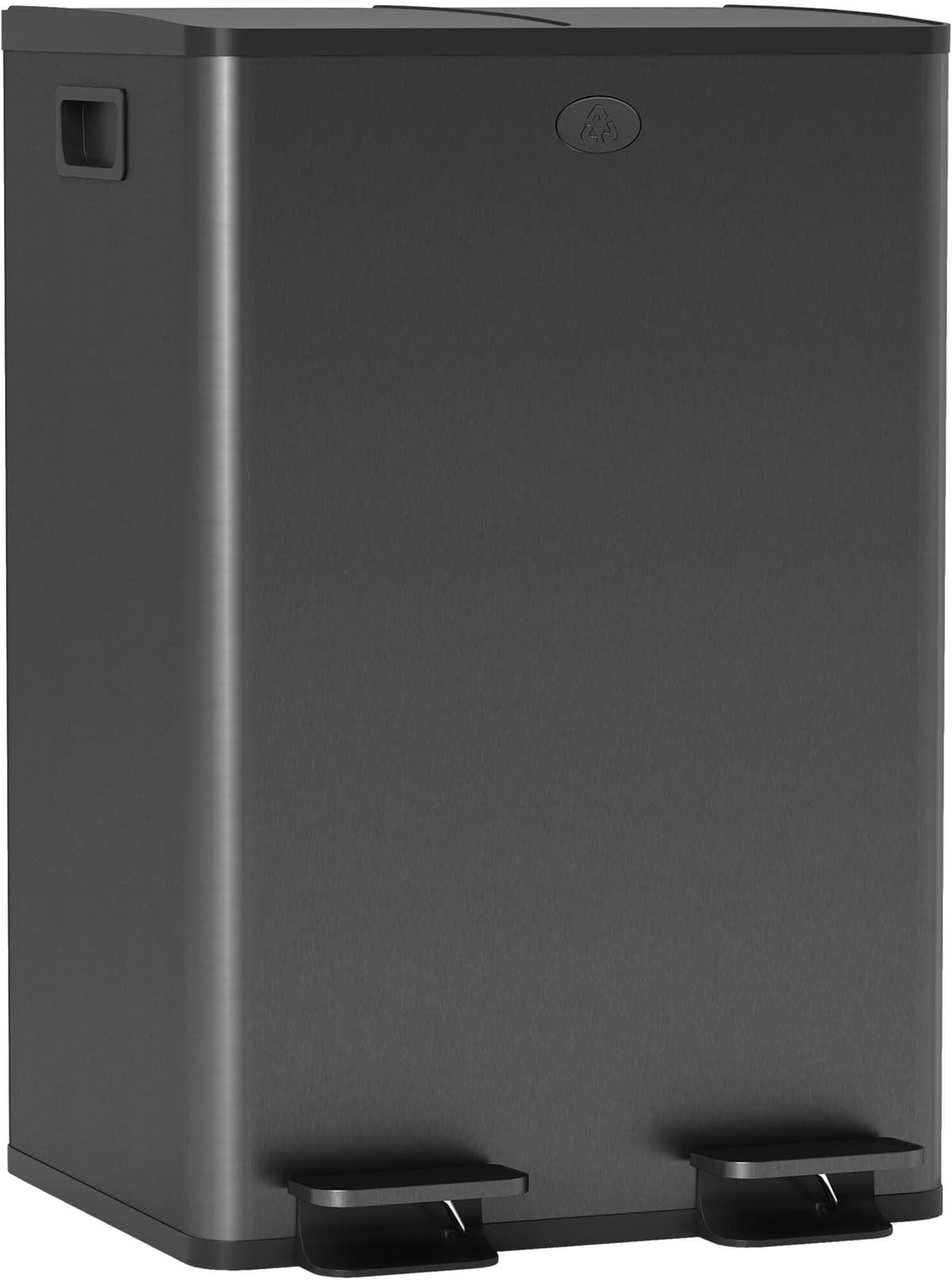 Homcom Bidone da cucina 2 scomparti da 2 x 28 L, acciaio inossidabile, coperchio a chiusura ammortizzata, 45,8x36x67,6cm, nero   Aosom Italy