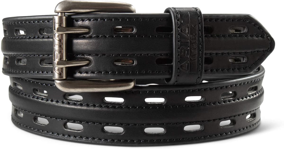 Men's Work Double Prong Belt in Black Leather, Size: 32 by Ariat