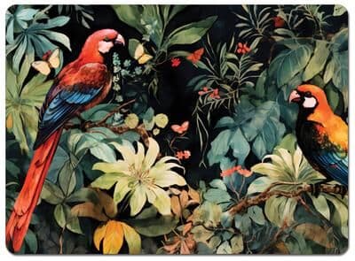 CounterArt Parrot Party Hardboard Placemats with Protective Cork Backing 4 Pack Layered Construction Heat Tolerant and Easily Wipes Clean
