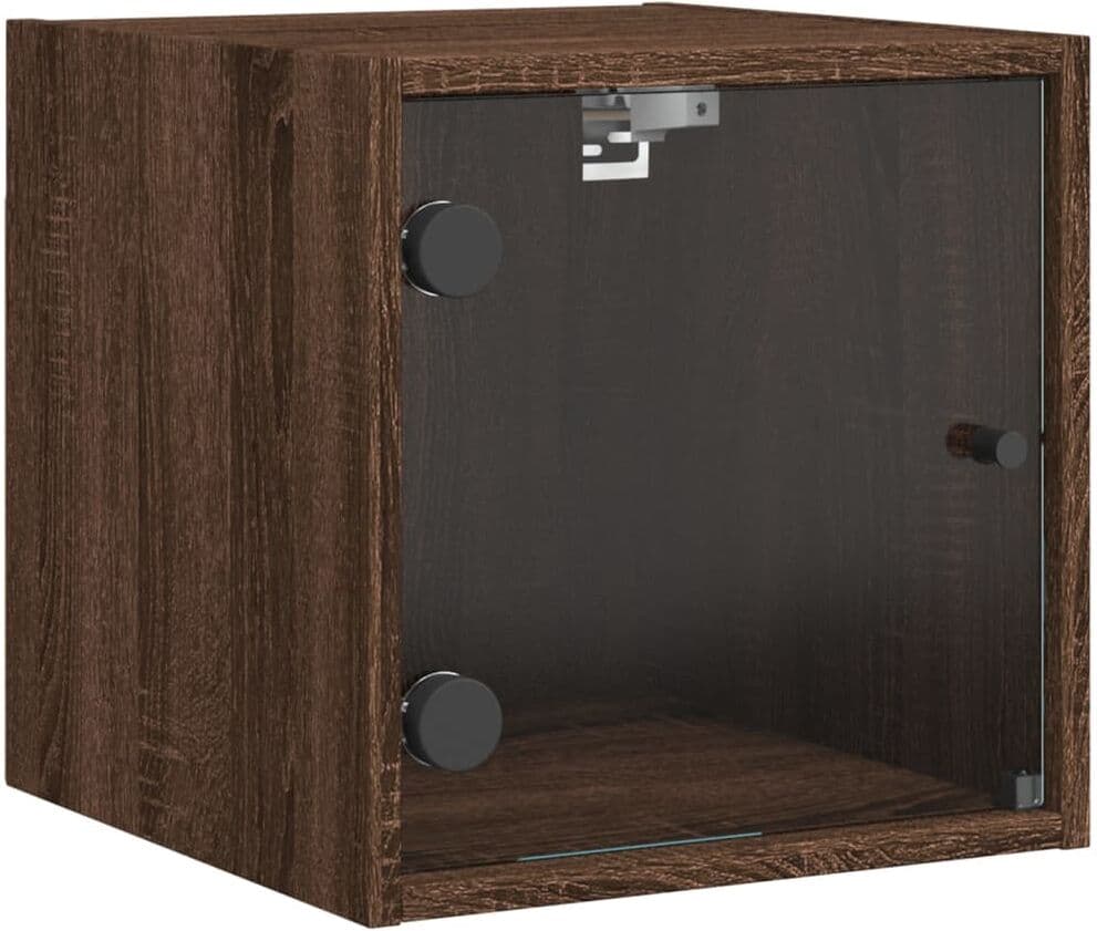 vidaXL Table de chevet avec porte en verre chêne marron 35x37x35 cm
