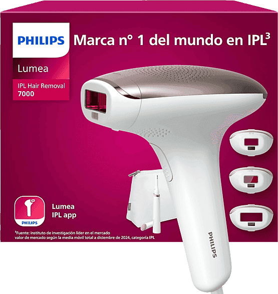 Depiladora IPL - Philips Lumea S7000 BRI923/00, Luz Pulsada en Casa, 3 Cabezales, Cara, Cuerpo y Bikini, 5 Ajustes De Luz, 250.000 Pulsos