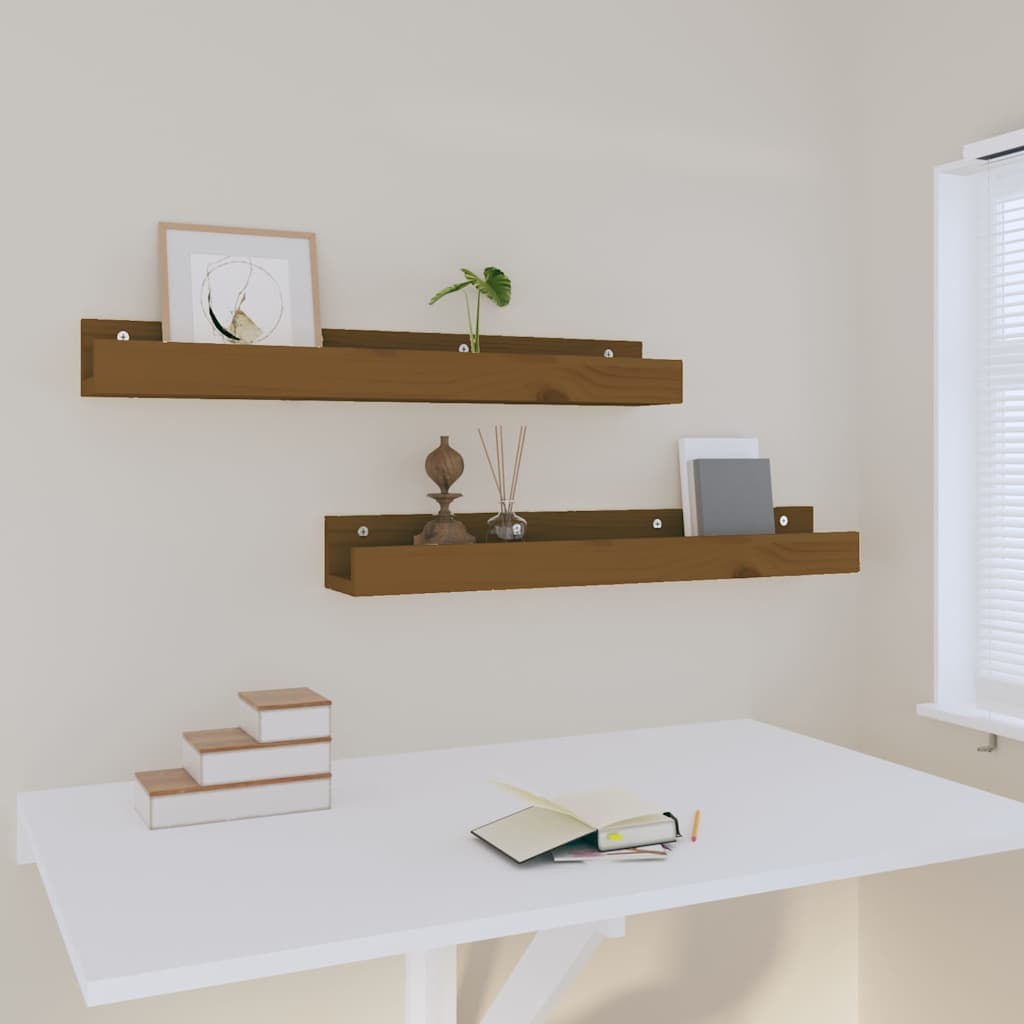 vidaXL Étagères murales 2 pcs Marron miel 80x12x9cm Bois de pin massif
