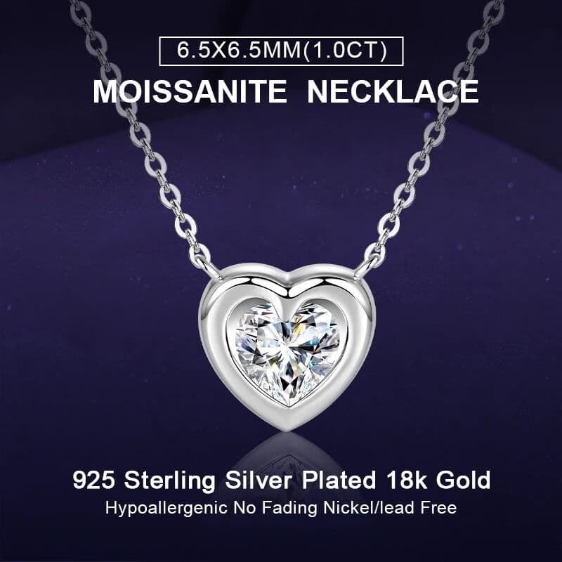 IOGOU 925 Sterling Silver Heart Shaped Pendant D Color 1CT Moissanite for Women Solitaire Diamond Love Wedding Fine Jewelry Gift