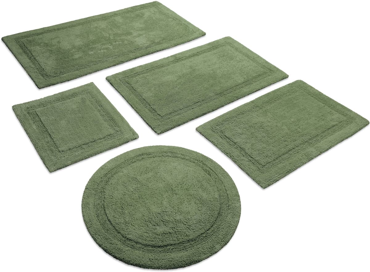 Badematte WECON HOME BASICS "Knut", grün, H:20mm, Baumwolle, Badematten, Badematte, waschbar, rutschfest, strapazierfähig, pflegeleicht, Bordüre, weich grün rechteckig (60cm x 100cm )