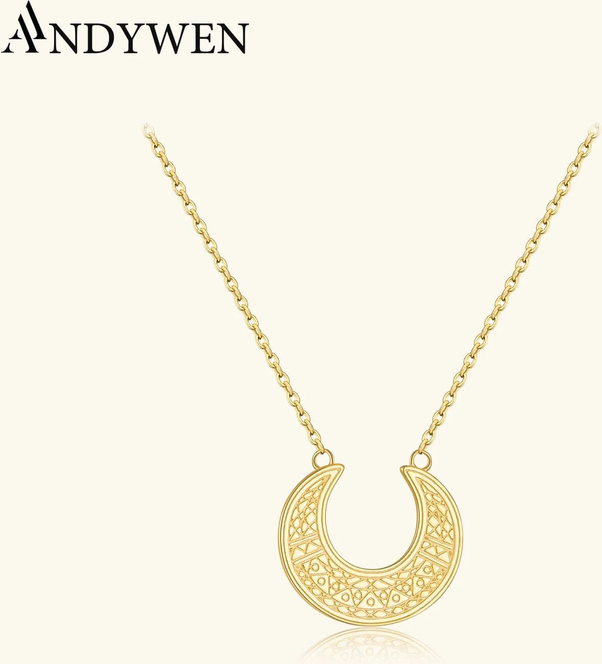 ANDYWEN 925 Sterling Silver Gold Coins Big Moon Pendant Necklace Long Chain Choker CZ Rock Punk Wedding Party Fine Jewels