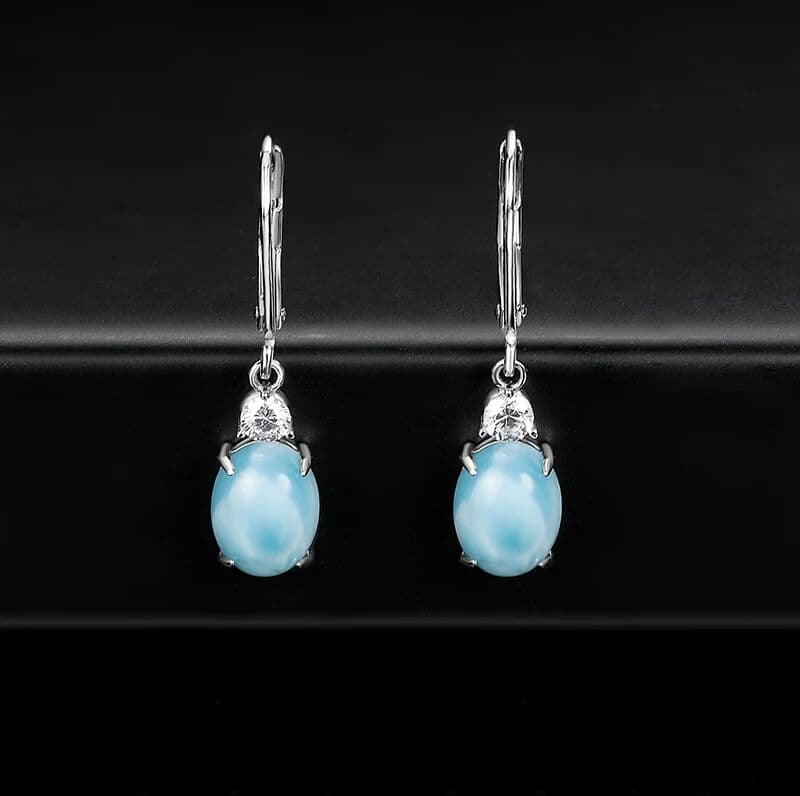 NONE Luxury Natural Larimar Stone S925 Earrings Stud Sterling Silver Earring Crystal Jewelry for Women Mother's Day Gifts Accessories