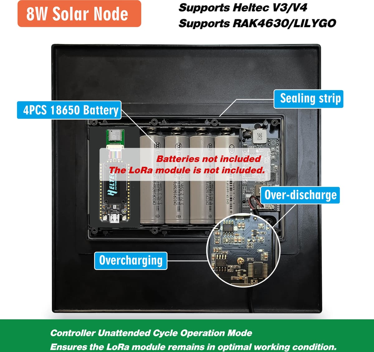 iXSolarleap Meshtastic Solar LoRa Node 868MHz 8W Solar Panel IP67 Waterproof 18650 Battery For Heltec V3/V4/T114 RAK4630 Arduino Nrf52840
