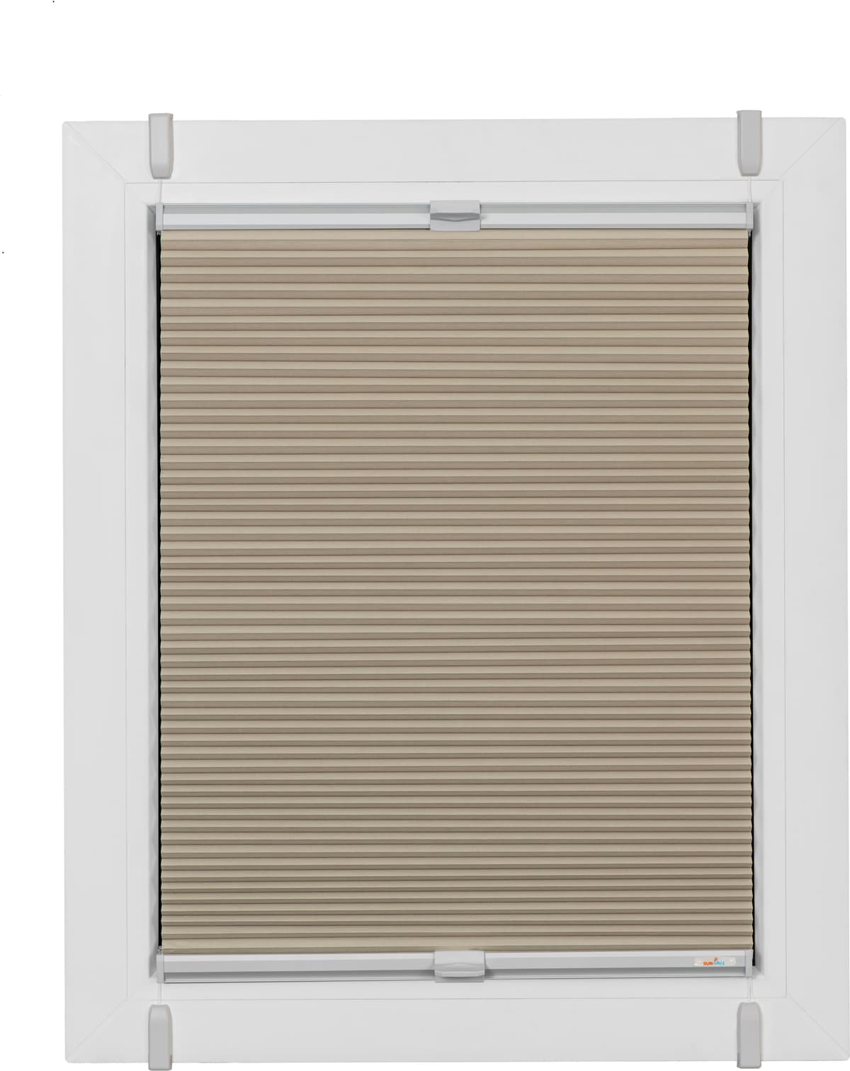 Wabenplissee SUNLINES "One Size Style Honeycomb VD, ohne Bohren, verdunkelnd, Sichtschutz", beige (sand, grau, grau), B:80cm H:190cm, Obermaterial: 85% Polyester, 15% sonstige Fasern, Plissees, Wabenplissee, Zubehörfarbe grau, zum Klemmen sand, grau, grau