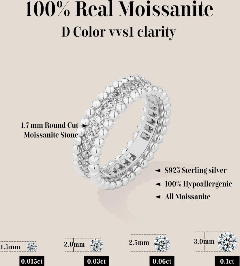 ATTAGEMS  Trends Moissanite Eternal Rings for Women S925 Sterling Silver D VVS1 Diamond Elegant Engagement Bands Fine Jewelry