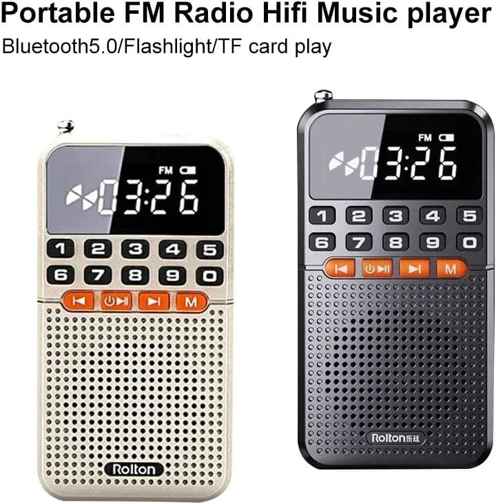 NVPONE Mini Radio Portable Pocket AM FM Walkman Radios Bluetooth 5.0 Speaker TF Card Music Player with LED Flashlight For Home Soundbox