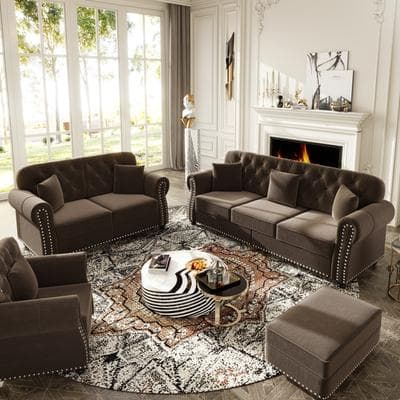 GDFStudio - Mid-Century Modern Chesterfield Sofa Set with Combination Design