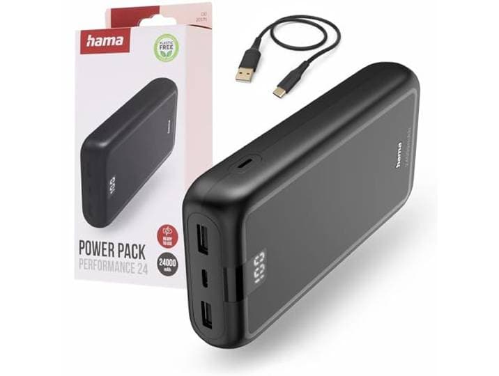 Hama Performance 24 externe batterij [powerbank 24.000 mAh] [draagbare batterij USB C Fast Charge] compatibel met iPhones Samsung en nog veel meer, antracietgrijs