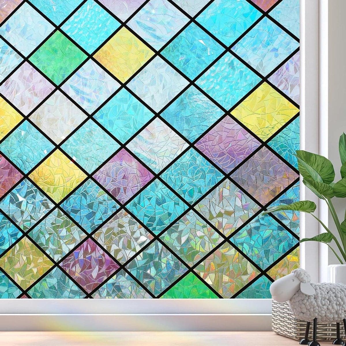 Raamfolie Glas-in-lood Decoratieve Sticker met Regenboog Effect voor Privacy - Multicolor - 30 x 200 cm