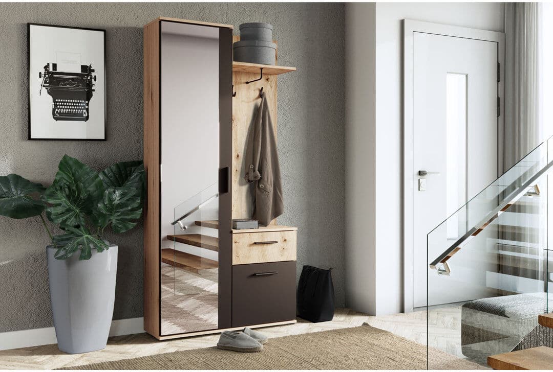 Brayden Studio Hall Tree 97cm Wide with Shoe Storage Brown/Black 195cm H X 97cm W X 30cm D