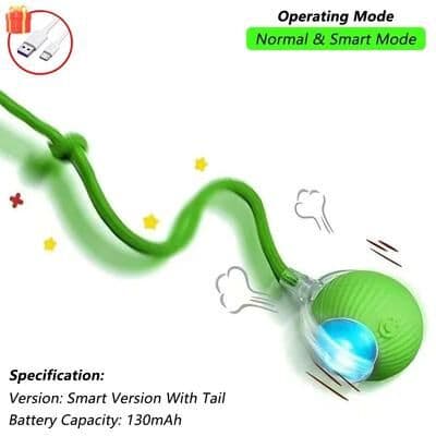 Inspired Living SmartTail Interactive Rolling Ball Cat Toy Rechargeable Motion Chase Toy For Cats & Small Pets green