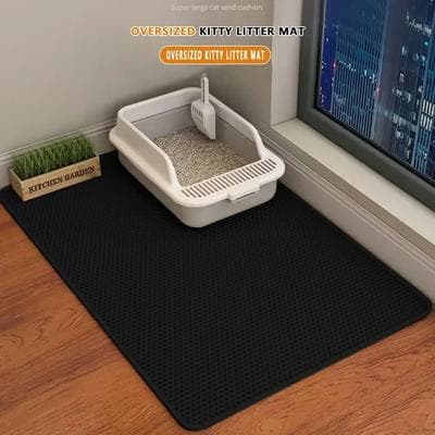 Inspired Living PawGuard Double Layer Cat Litter Mat Waterproof Non Slip Litter Trapper black 55x75cm